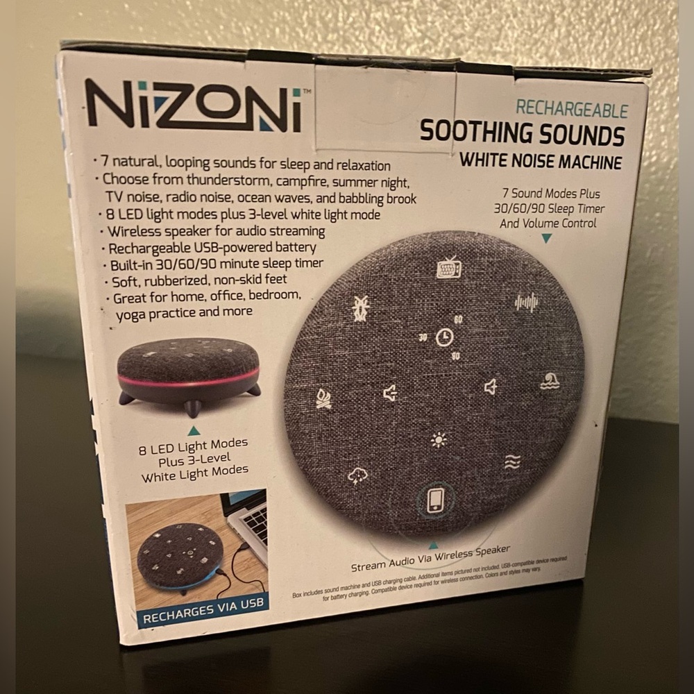 NEW Nizoni Rechargeable Soothing Sounds White Noise White Noise Machine - Picture 2 of 2